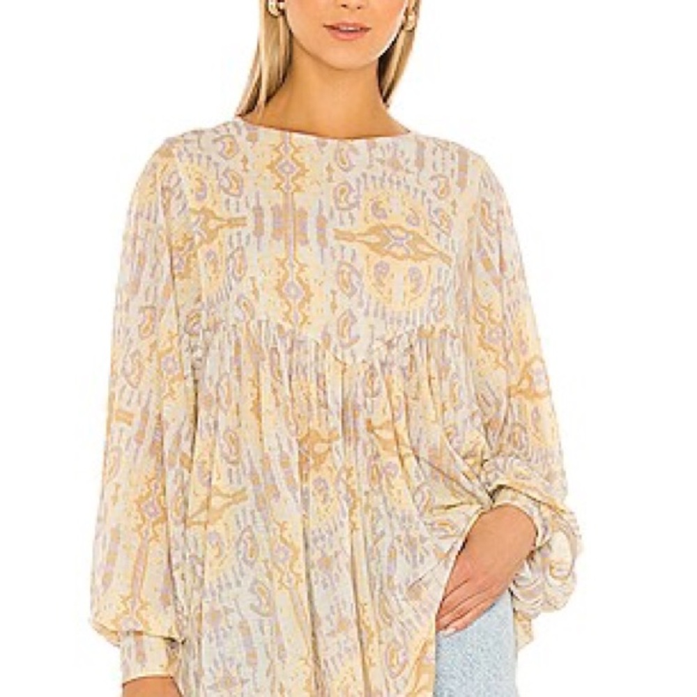 Free People This Is It Tunic in Parchment Combo Oversized Boho Large